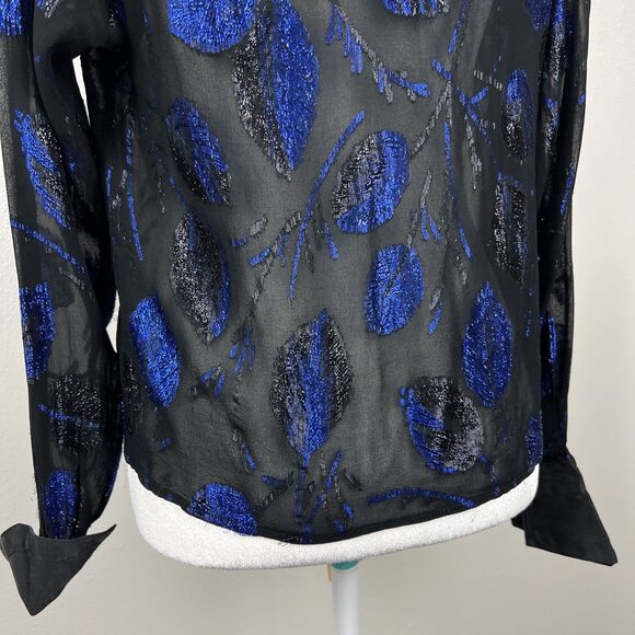 Vintage Lisa & Scott Blazer Women 4 Black Blue Metallic Open Front Party Outer - Picture 14 of 15
